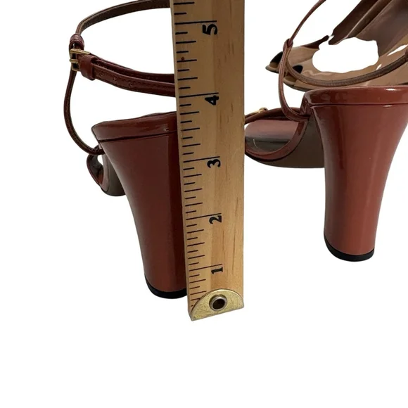 Gucci Horsebit Patent Leather Block Heel Sandals Brown Ankle Strap Size 38 US 8 - Picture 13 of 14